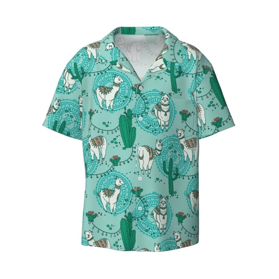 Wukai Alapaca in Boho Men's Casual Short-Sleeve Button Down Shirt - Lightweight Summer Dress Shirt for Daily Wear-