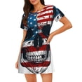 thumbnail image 1 of Wukai American Flag Skull Print Women's Loose Short Sleeve Nightgown, Soft Sleep Dress for Comfortable Relaxation, Casual Lounge Wear, 1 of 6