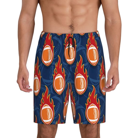 Wukai American Football and Fire Flames Men’s Short Pajama Pants With Pockets Soft Sleep Pj Shorts for Men-XX-Large