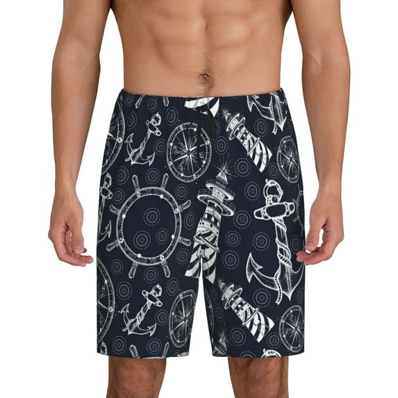 Wukai Anchor and Lighthouse Men’s Short Pajama Pants With Pockets Soft Sleep Pj Shorts for Men-XX-Large