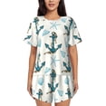 thumbnail image 1 of Wukai Anchors And Shells Print Women's Pajama Set - Short-Sleeve Top and Shorts with Elastic Waistband and Pockets for Loungewear, Yoga, and Casual Wear-X-Large, 1 of 6