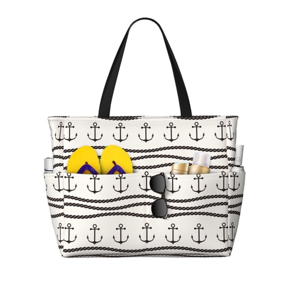 Wukai Anchors and Ropes Print Zipper Bag,large Beach Tote Bag,Waterproof Sandproof Bag,Grocery and Picnic Tote Travel Bag