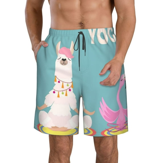 Wukai Animal Meditation Print Beach Trunks with Compression Liner Swimsuit Quick Dry Beach Sports Shorts with Pocket-3X-Large