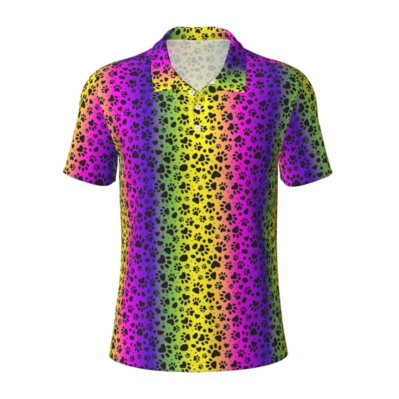 Wukai Animal Paw Rainbow Men’s Polo Shirts,Quick-Dry Athletic Shirt,Classic Fit Shirts-4X-Large
