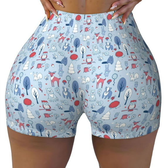 Wukai Animal Print Pack Biker Shorts for Women Yoga Workout Gym Running Scrunch Active Shorts-Large