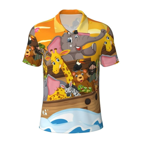 Wukai Animals on Noah's Ark1 Men’s Polo Shirts,Quick-Dry Athletic Shirt,Classic Fit Shirts-X-Large