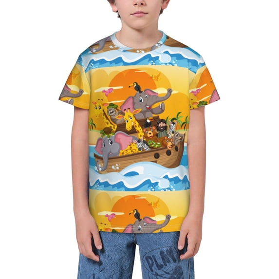 Wukai Animals on Noah's Ark1 Youth Unisex Short Sleeve T-Shirt for Boys, Girls, Teens, and Kids-X-Small
