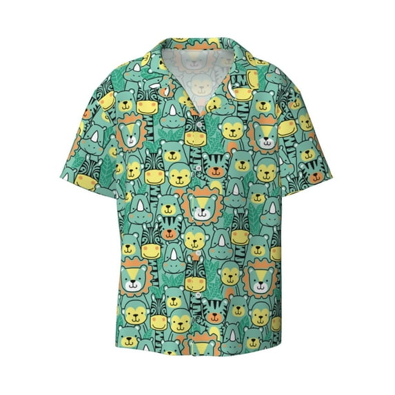 Wukai Animals with Leaf Men's Casual Short-Sleeve Button Down Shirt - Lightweight Summer Dress Shirt for Daily Wear-Small