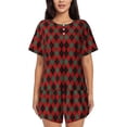 thumbnail image 1 of Wukai Argyle Plaid Print Women's Pajama Set - Short-Sleeve Top and Shorts with Elastic Waistband and Pockets for Loungewear, Yoga, and Casual Wear-3X-Large, 1 of 6