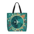 thumbnail image 1 of Wukai Around The Planet Print Reusable Grocery Bag Shopping Bags with Zipper Shoulder Shopping Handle Bag Suitable for Outdoor Convenient Daily Bag, 1 of 8