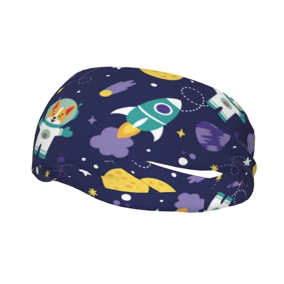 Wukai Astronaut Corgi Sports sweatband,Men & Women Sweatband Headband for Running, Cross Training, Racquetball, Working Out