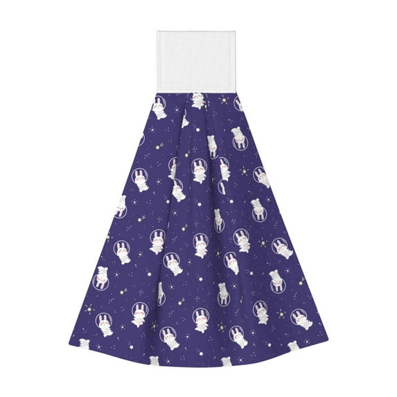 Wukai Astronaut Rabbit Print Kitchen Towels Quick Dry Washcloths, Coral Velvet Dishtowels Multipurpose Reusable Cloths, Soft Tea Absorbent Cleaning Cloths