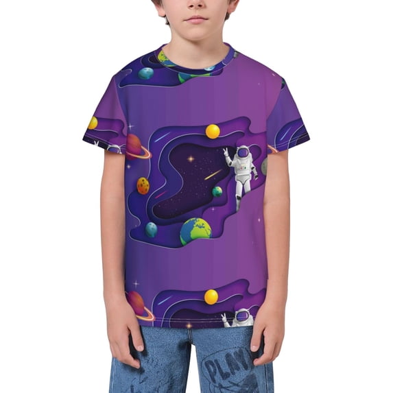 Wukai Astronaut Youth Unisex Short Sleeve T-Shirt for Boys, Girls, Teens, and Kids-X-Large