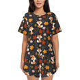 thumbnail image 1 of Wukai Autumn Fox Print Women's Pajama Set - Short-Sleeve Top and Shorts with Elastic Waistband and Pockets for Loungewear, Yoga, and Casual Wear-3X-Large, 1 of 6