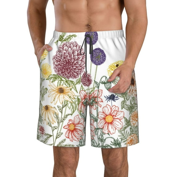 Wukai Autumn Garden Print Beach Trunks with Compression Liner Swimsuit Quick Dry Beach Sports Shorts with Pocket-3X-Large