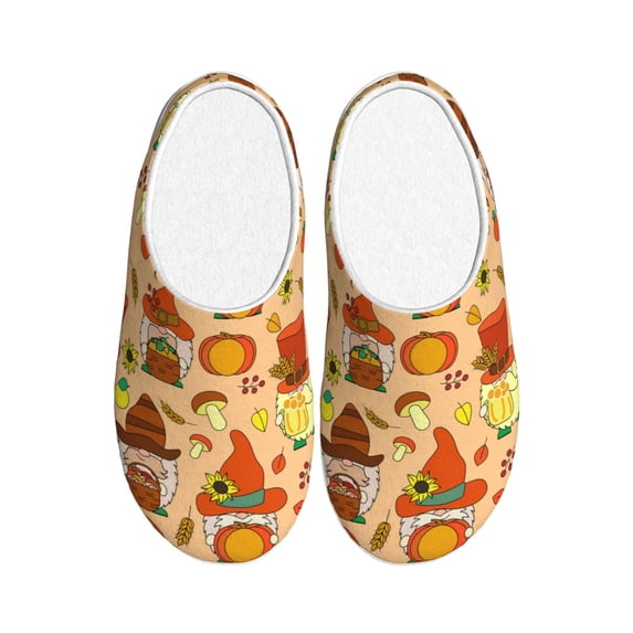 Wukai Autumn Gnomes Print Women's Indoor Bedroom Slipper Slip On Shoes, Unisex House Shoes with Anti-Skid Sole for Men, Gift for Women Men-11