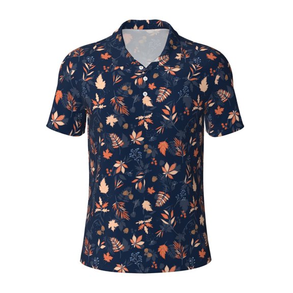Wukai Autumn Leaves With Blue Men’s Polo Shirts,Quick-Dry Athletic Shirt,Classic Fit Shirts-XX-Large