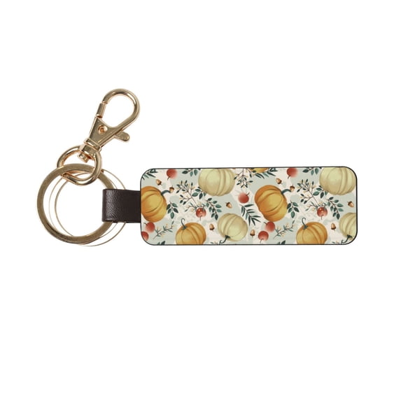 Wukai Autumn Pumpkins Leaves Print Leather Car Keychain, Universal Key Fob Keychain, Leather Key Chain Holder for Men and Women,360 Degree Rotatable