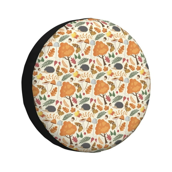 Wukai Autumn With Hedgehog Print Spare Tire Cover for RV Trailer,Waterproof PVC Faux Leather Wheel Cover Fit for Truck,Trailer,RV,SUV,Camper and Most Vehicle-15 inch
