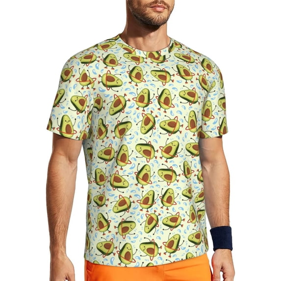 Wukai Avocado Doing Sport Print Men's Short-Sleeved Mesh T-Shirt,Quick-Dry Short Sleeve Workout T-Shirt-3X-Large