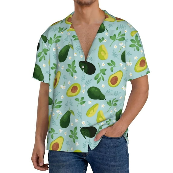 Wukai Avocado Flowers And Leaves Men's Casual Short-Sleeve Button Down Shirt,Cuban Shirts for Men,Mens Short Sleeve Dress Shirts-Small