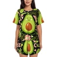 thumbnail image 1 of Wukai Avocado Keep Calm Print Women's Pajama Set - Short-Sleeve Top and Shorts with Elastic Waistband and Pockets for Loungewear, Yoga, and Casual Wear-Medium, 1 of 8