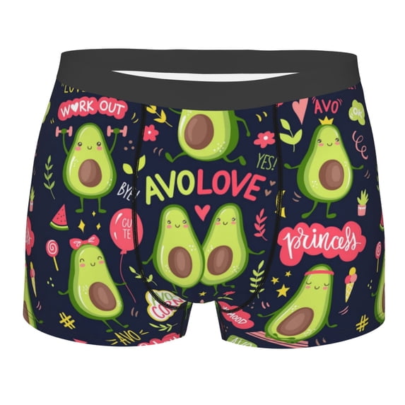 Wukai Avocado Love Print Men’s Underwear Breathable Boxer Briefs, Moisture Wicking & Breathable-