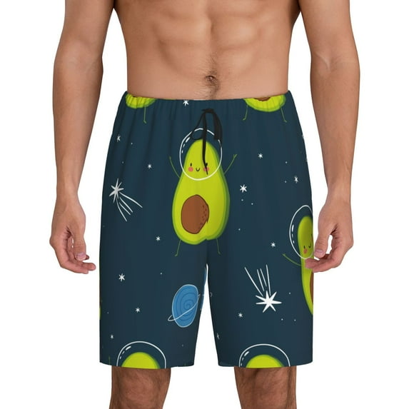 Wukai Avocado in Space Men’s Short Pajama Pants With Pockets Soft Sleep Pj Shorts for Men-