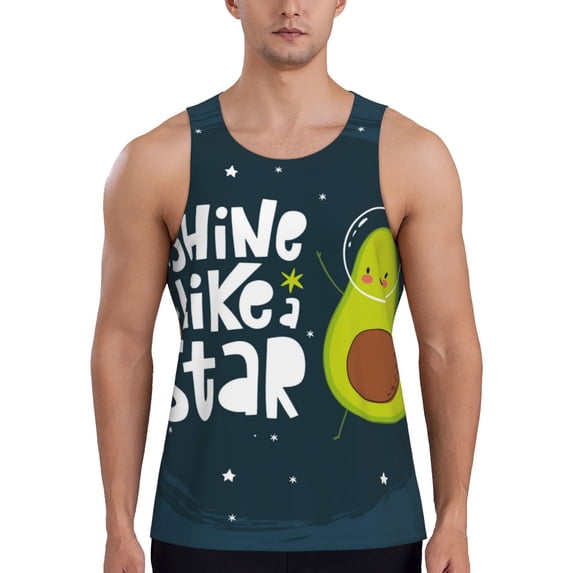 Wukai Avocado in Space1 Print Men’s Workout Tank Top Sleeveless Muscle T shirt Gym Running Fitness Tank Top-Medium