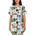 thumbnail image 1 of Wukai Back To School A Women's Pajama Set,Short-Sleeve Top and Shorts with Elastic Waistband and Pockets for Loungewear, Yoga, and Casual Wear-3X-Large, 1 of 6