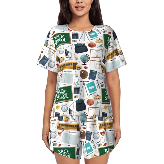 Wukai Back To School A Women's Pajama Set,Short-Sleeve Top and Shorts with Elastic Waistband and Pockets for Loungewear, Yoga, and Casual Wear-3X-Large