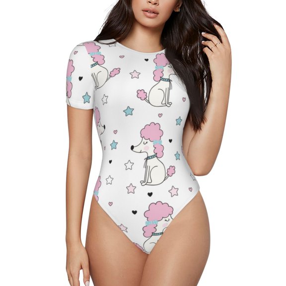 Naloa Cute Poodle Dog Women's Short-Sleeved Onesie, One-Piece Swimsuit for Parties, dates, clubs - XX-Large