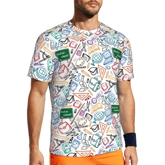 Wukai Back To School Print Men's Short-Sleeved Mesh T-Shirt,Quick-Dry Short Sleeve Workout T-Shirt-3X-Large