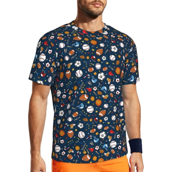 Wukai Ball Sports Print Men's Short-Sleeved Mesh T-Shirt,Quick-Dry Short Sleeve Workout T-Shirt-Medium