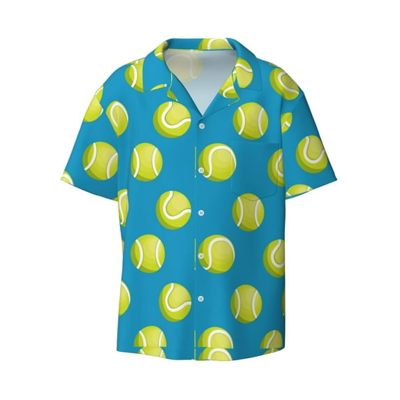 Wukai Ball Tennis Men's Casual Short-Sleeve Button Down Shirt - Lightweight Summer Dress Shirt for Daily Wear-X-Large