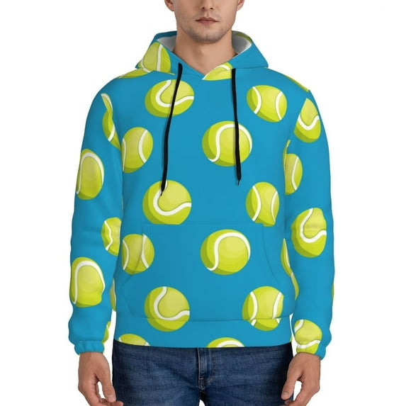 Wukai Ball Tennis Print Men Hoodies Fleece Sweatshirts Long Sleeve Sweaters Pullover Fall Outfits Winter Clothes-X-Large