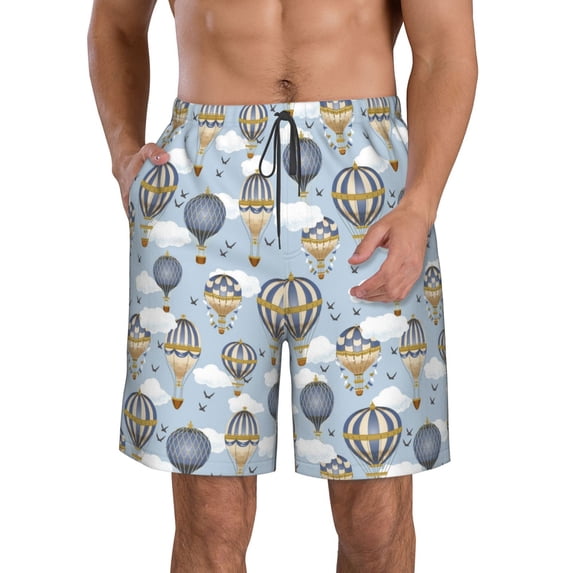 Wukai Balloon Vintage Print Beach Trunks with Compression Liner Swimsuit Quick Dry Beach Sports Shorts with Pocket-Large
