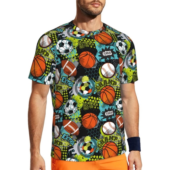 Wukai Balls Print Men's Short-Sleeved Mesh T-Shirt,Quick-Dry Short Sleeve Workout T-Shirt-