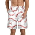 thumbnail image 1 of Wukai Baseballs Print Beach Trunks with Compression Liner Swimsuit Quick Dry Beach Sports Shorts with Pocket-Large, 1 of 8