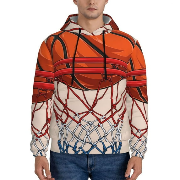 Wukai Basketball Shot Print Men Hoodies Fleece Sweatshirts Long Sleeve Sweaters Pullover Fall Outfits Winter Clothes-Medium