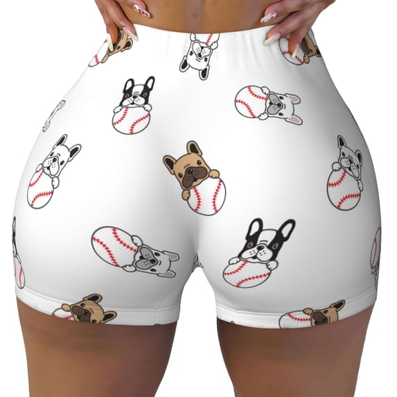 Wukai Bbaseball Dog Print Pack Biker Shorts for Women Yoga Workout Gym Running Scrunch Active Shorts-Large