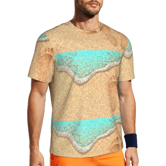 Wukai Beach Footprint Print Men's Short-Sleeved Mesh T-Shirt,Quick-Dry Short Sleeve Workout T-Shirt-Medium