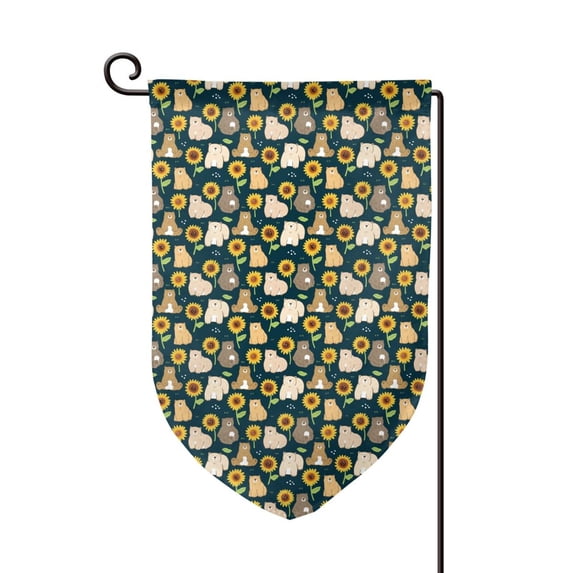 Wukai Bear Sunflower Print Garden Flag 12.5x18 Inch Double Sided Sun-resistant Rain-resistant, Wrinkle-resistant Colorfast(Only Flag)