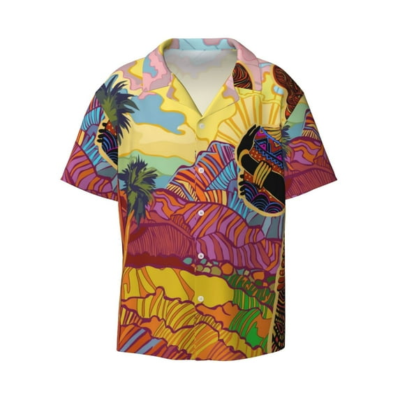 Wukai Beautiful African Woman Men's Casual Short-Sleeve Button Down Shirt - Lightweight Summer Dress Shirt for Daily Wear-3X-Large