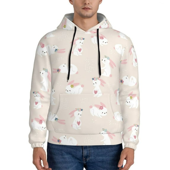Wukai Beautiful Rabbit Print Men Hoodies Fleece Sweatshirts Long Sleeve Sweaters Pullover Fall Outfits Winter Clothes-Small