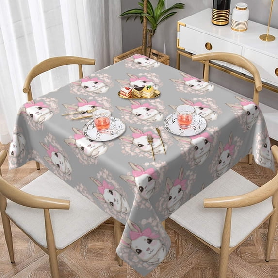 Wukai Beautiful Rabbit1 Waterproof Tablecloth for Kitchen Dining, Fits Square Tables for 2-4 Seats -60"x60"