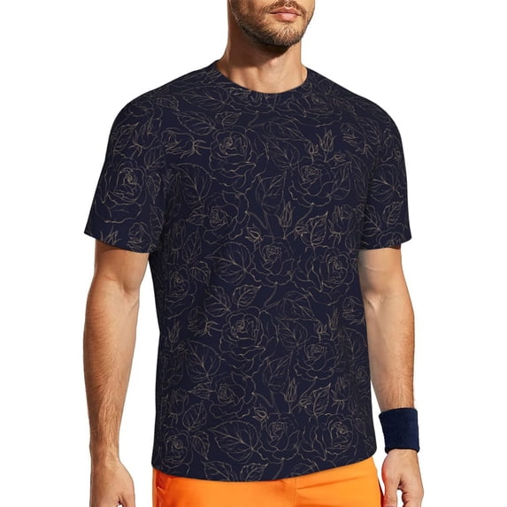 Wukai Beautiful Roses Print Men's Short-Sleeved Mesh T-Shirt,Quick-Dry Short Sleeve Workout T-Shirt-X-Small
