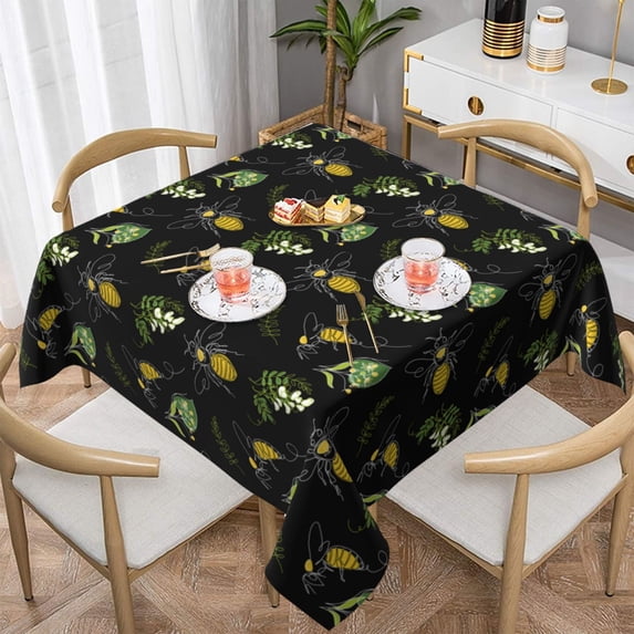 Wukai Bee Floral Waterproof Tablecloth for Kitchen Dining, Fits Square Tables for 2-4 Seats -54"x54"