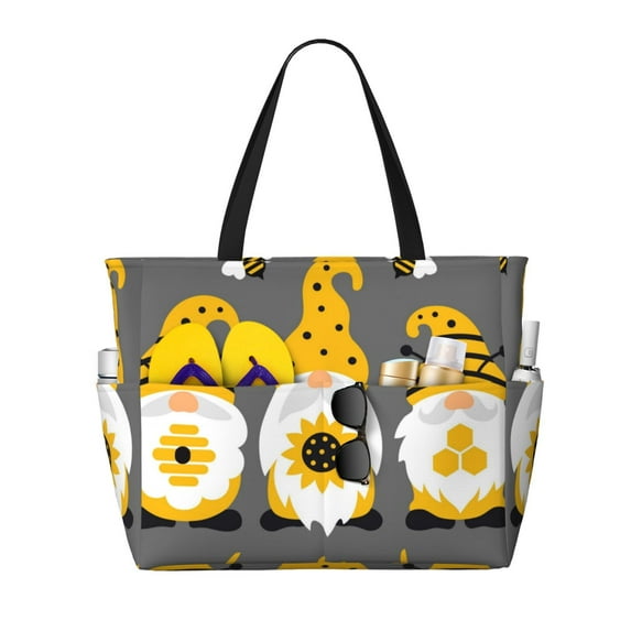 Wukai Bee Kind Print Zipper Bag,large Beach Tote Bag,Waterproof Sandproof Bag,Grocery and Picnic Tote Travel Bag