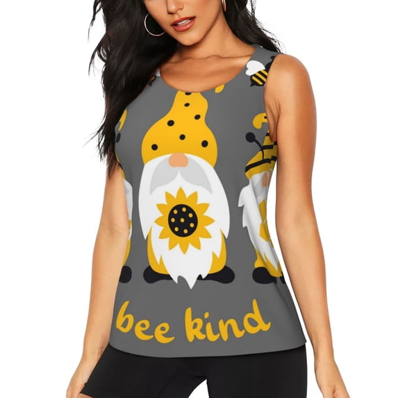 Wukai Bee Kind Print Women's Workout Tank Top Mesh Yoga Shirts Athletic Running Tank Tops Athletic Gym Shirts - Large